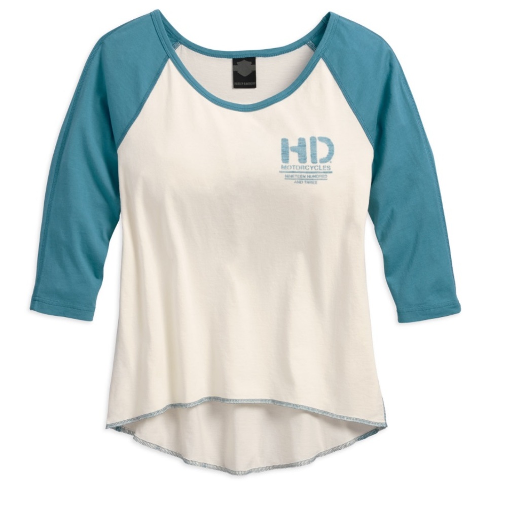 Harley-Davidson Teal and White Raglan Tee